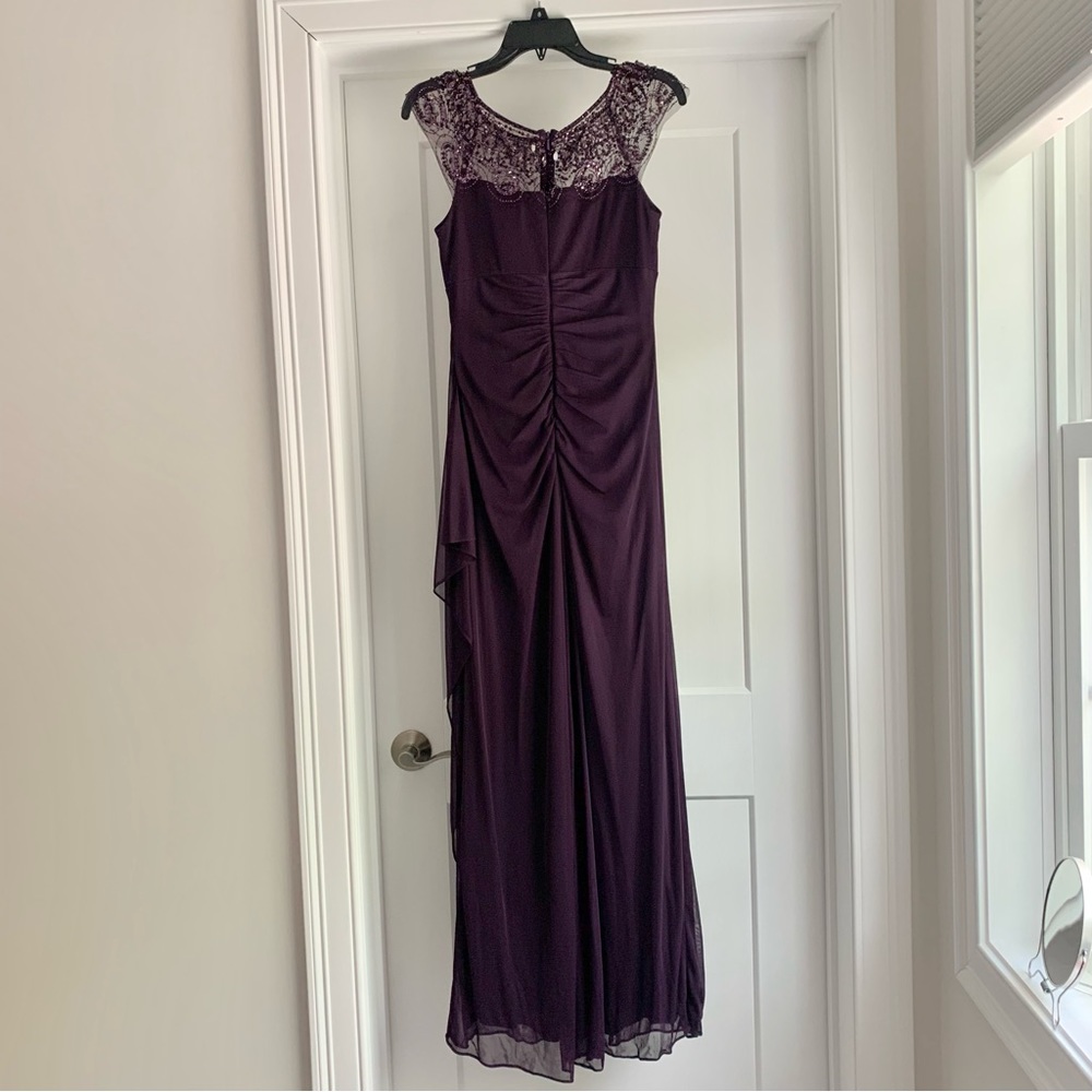 Xscape Plum Beaded Ruched Homecoming Dress Wedding Old Money Whimsigoth Fairy - Picture 3 of 6